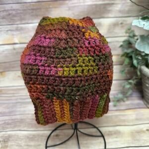 Multicolor Crochet Messy Bun Beanie